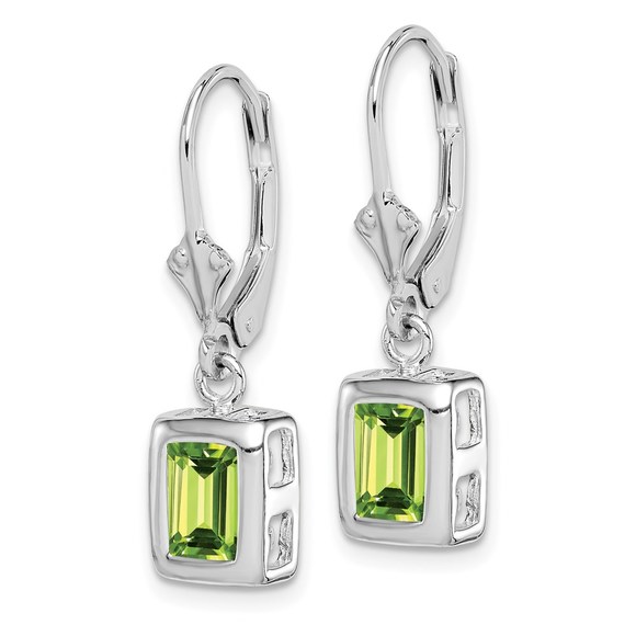 Sterling Silver 7x5 Emerald Cut Peridot August Birthstone Leverback Earrings - Picture 2 of 4